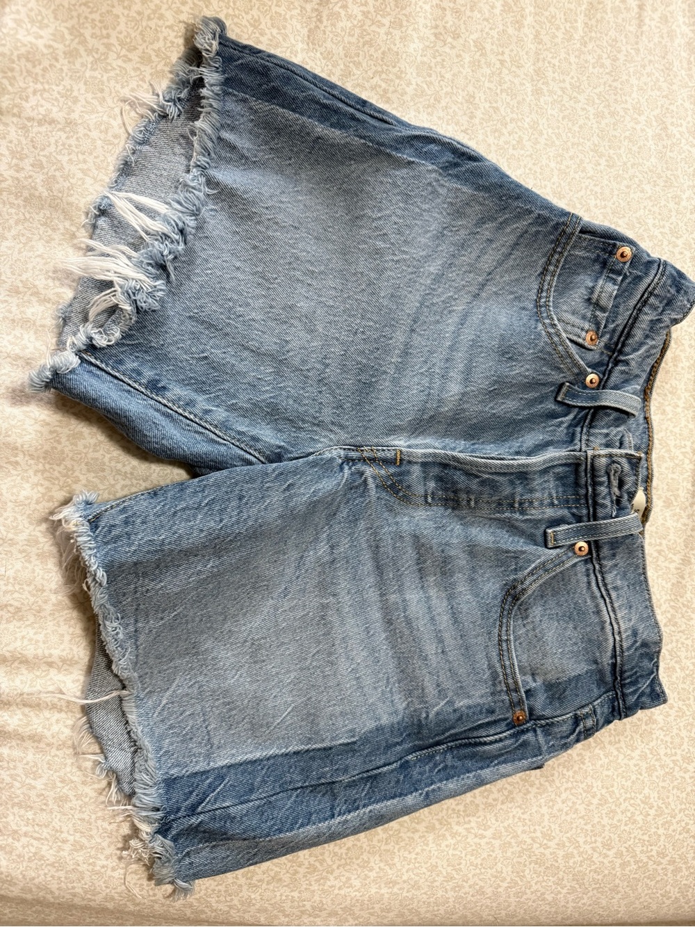 Levi's Light Blue Distressed High-Rise Denim Shorts